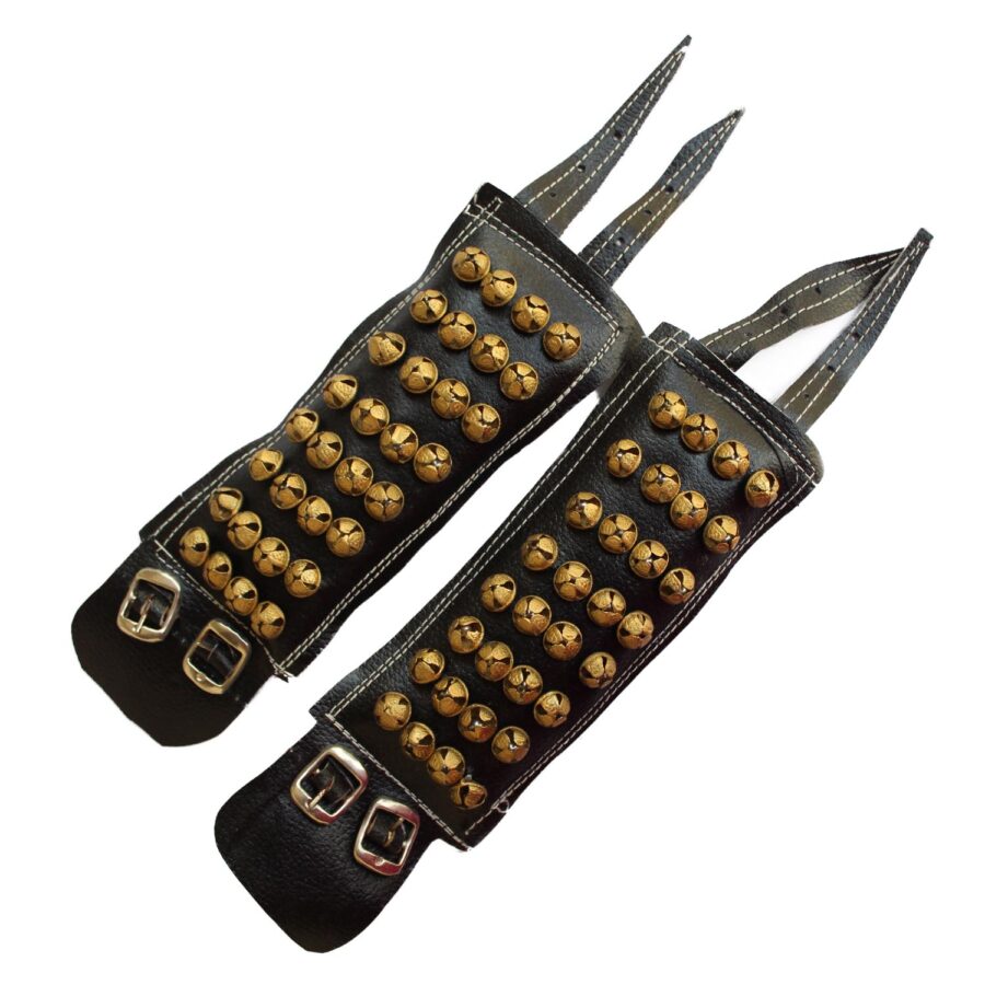 Brass Ghungroo Ankle Bells with Black Rexine Leather Pad