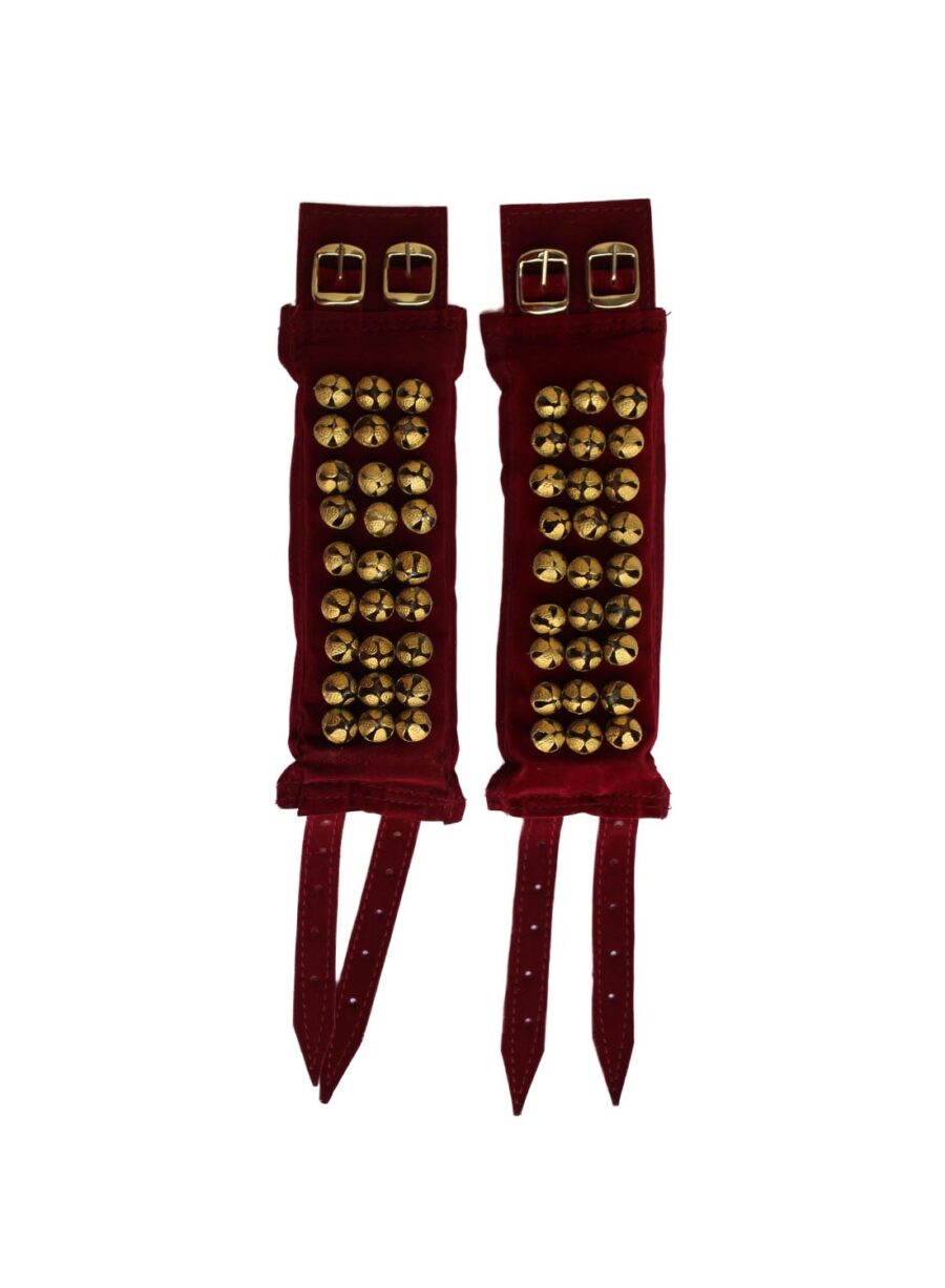 Brass Ghungroo Ankle Bells with Maroon Velvet Pad