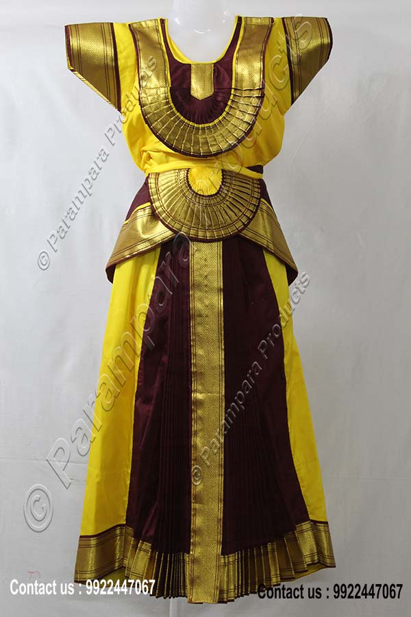 Bharathanatyam Skirt dress - Lemon Yellow and Coffee Brown