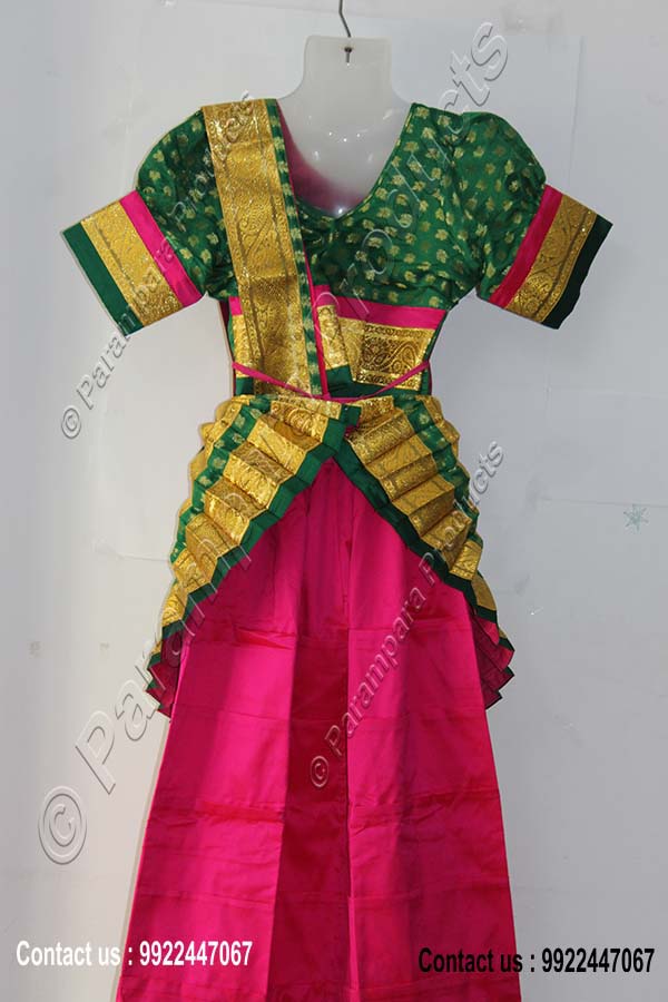 Bharatanatyam Skirt Dress-Pink and Green Brocade - Online Shopping Site ...